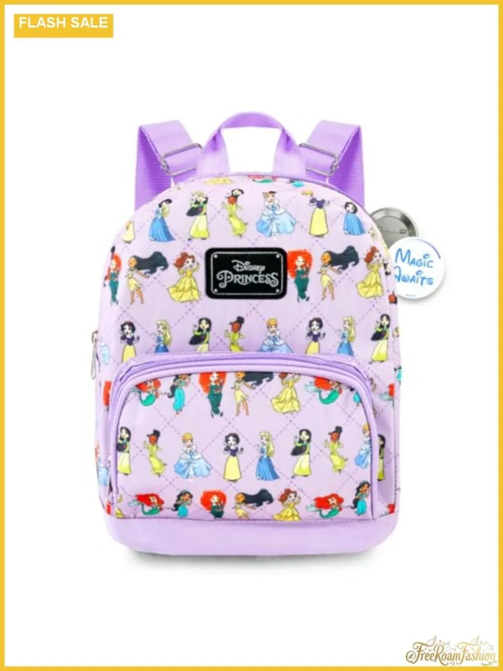 Disney Princess Mini Backpack - 10 inch Woven Canvas Daypack with Adjustable